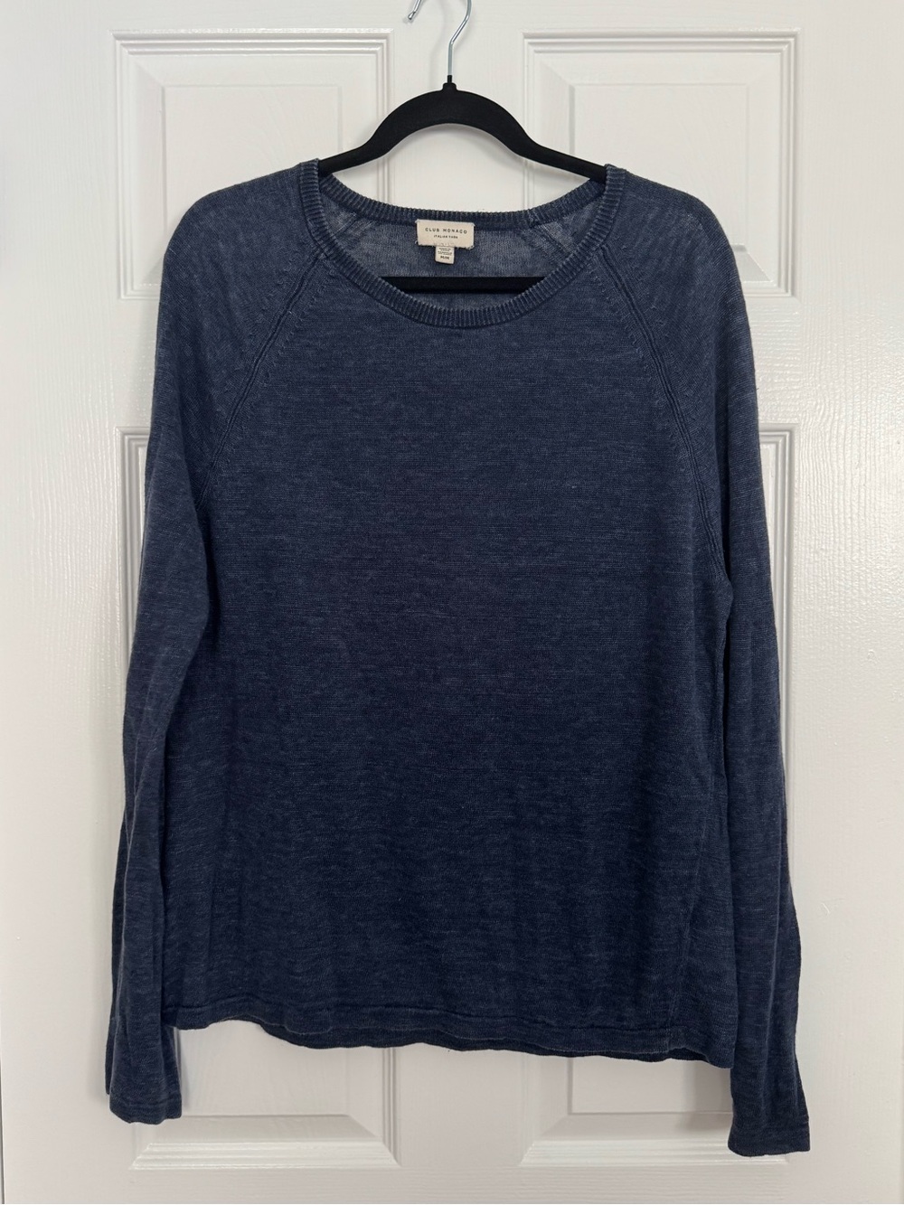 Club Monaco Men's Luxury Italian Yarn Faded Look Navy Crewneck Sweater